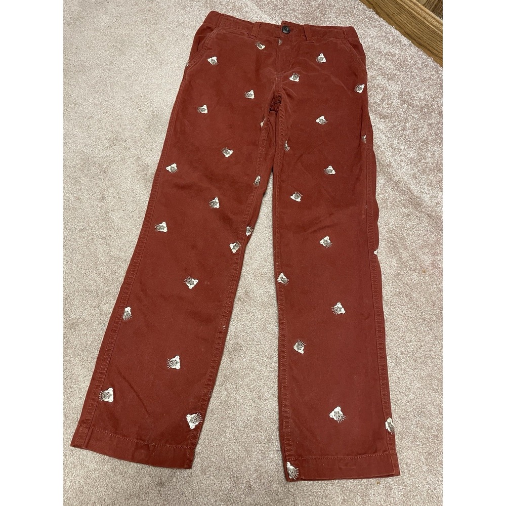 Lands' End Pants Embroidered Dog‎ Rust Preppy Chino Adjustable Waist Boys 12